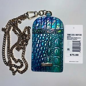 Brahmin Stevie Blue Topaz Melbourne Croc Embossed Leather ID Lanyard NWT